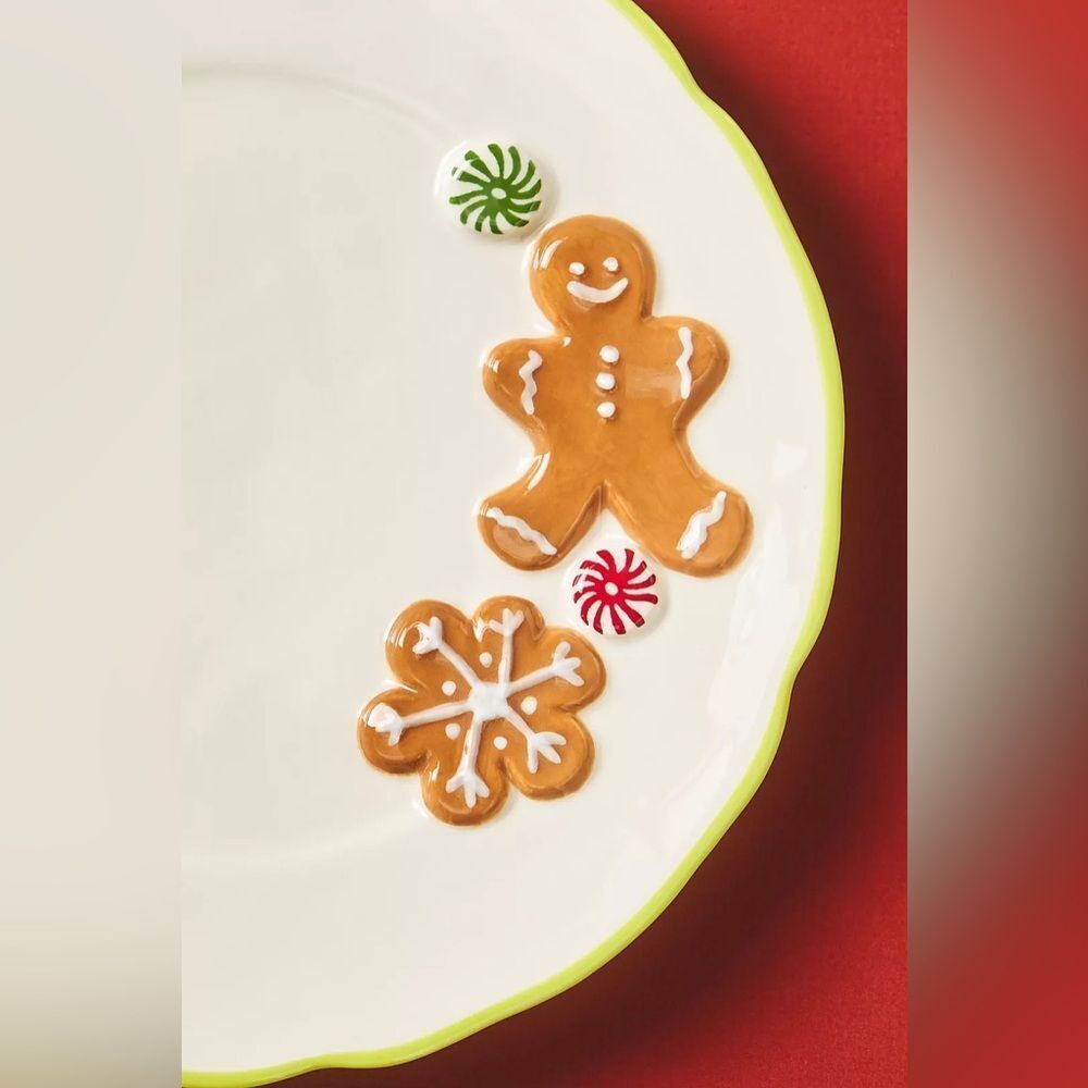 ❤️ NWT ANTHROPOLOGIE Stoneware Plate with Gingerbread Design | NWT - Picture 4 of 7